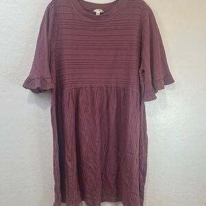 Terra & Sky Plum Ribbed Crewneck dusty Rose Mauve Knit Plus Size 1X Dress ruffle